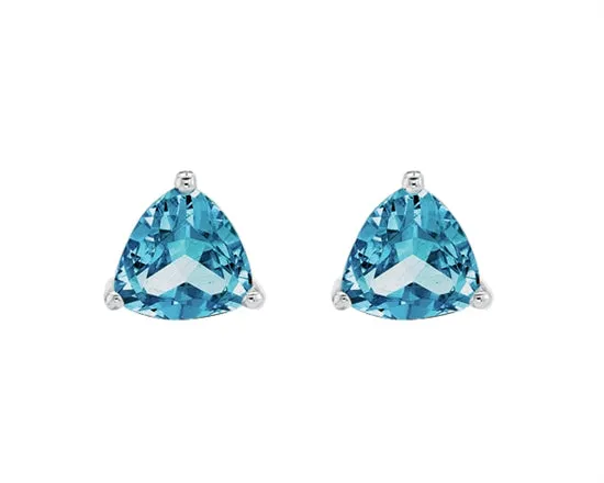 10K White Gold 4mm Trillion Blue Topaz Stud Earrings