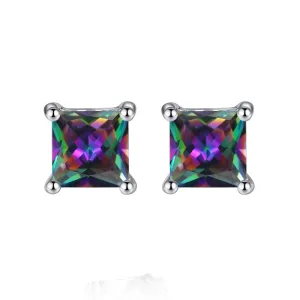 10k White Gold Plated 1/2 Carat Princess Cut Created Mystic Topaz Stud Earrings