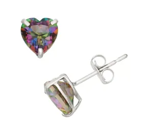 10k White Gold Plated 2 Carat Heart Created Mystic Topaz Stud Earrings