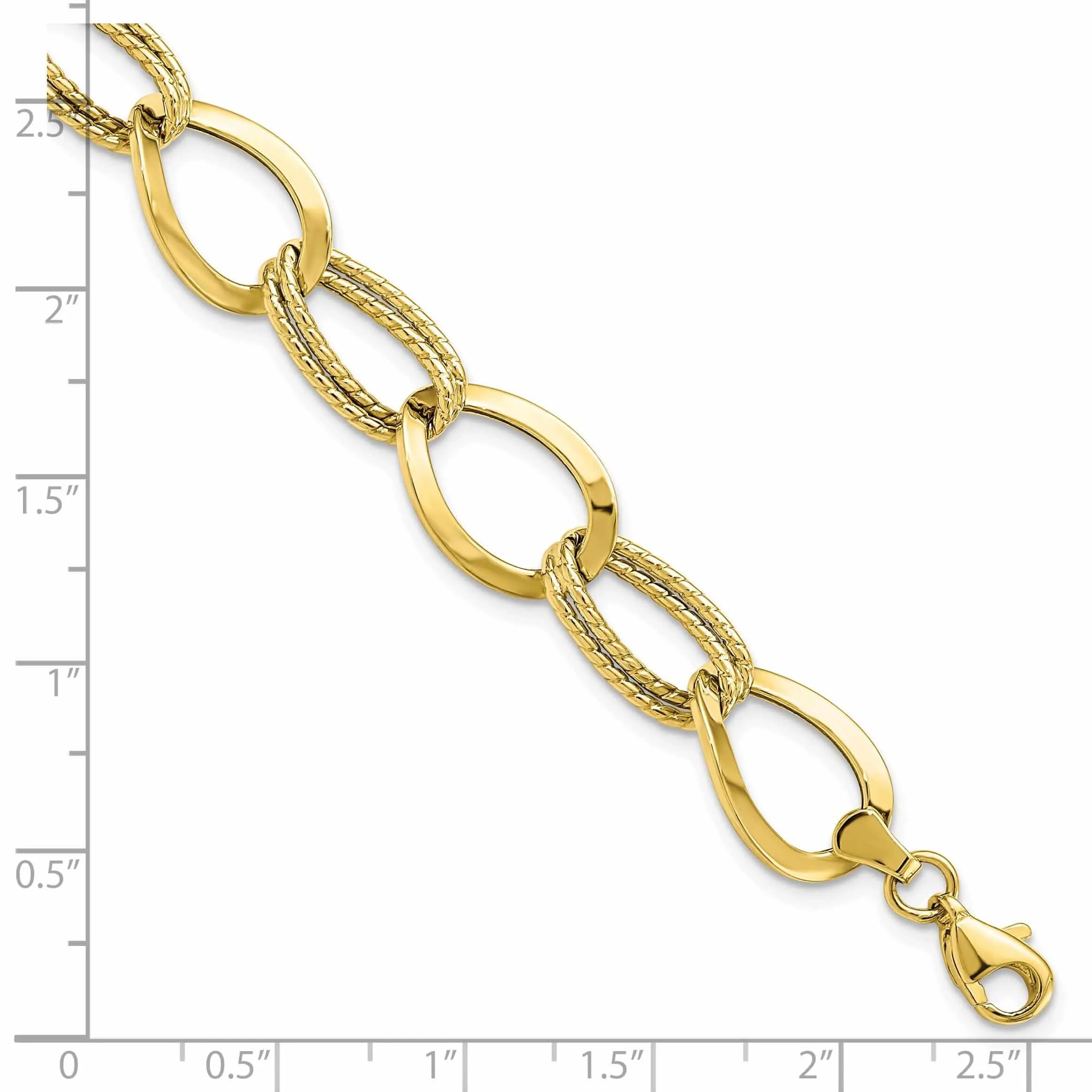 10k Yellow Gold Polished Textured Link Bracelet