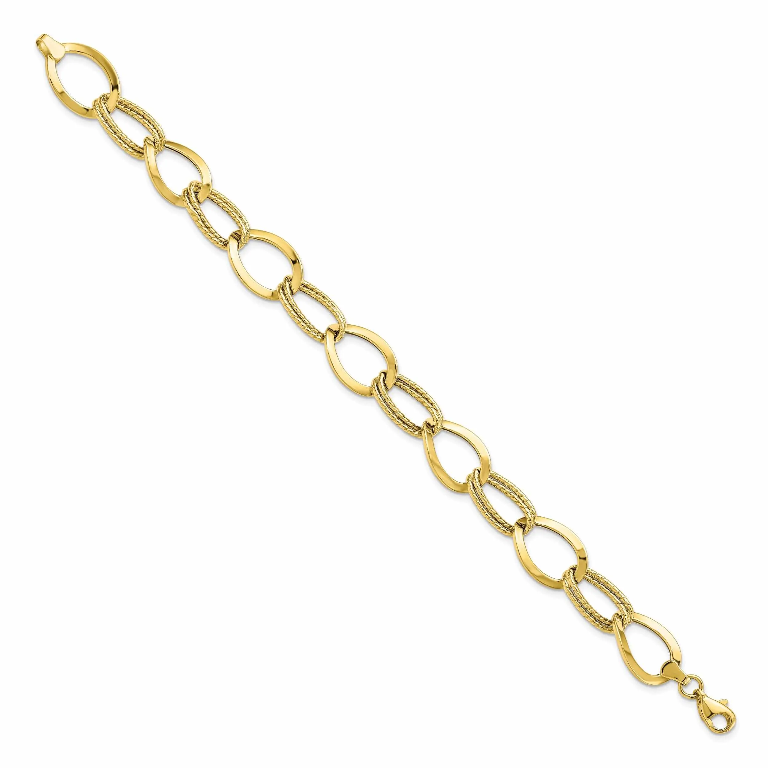 10k Yellow Gold Polished Textured Link Bracelet