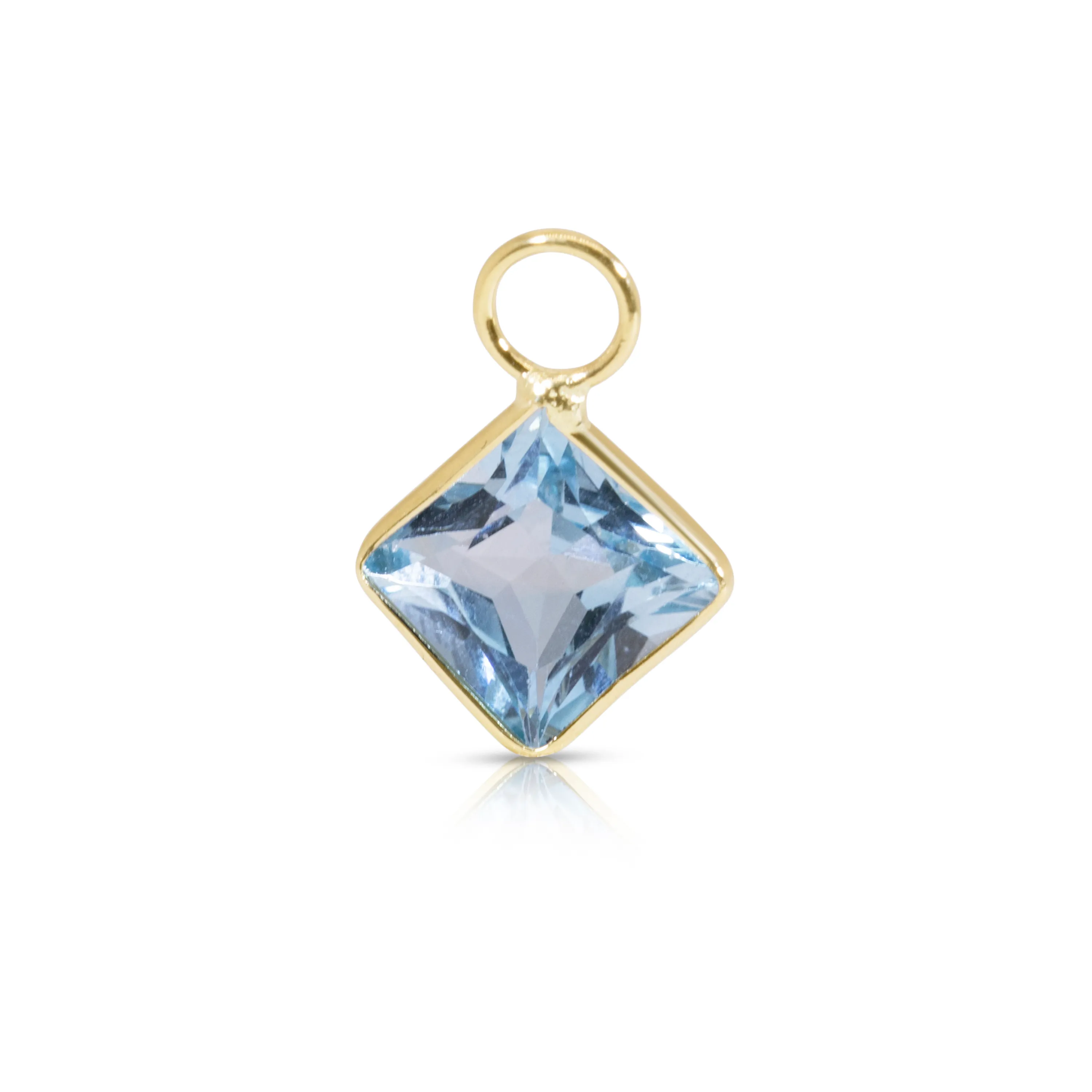 14K Gold Blue Topaz Princess Cut Earring Charm