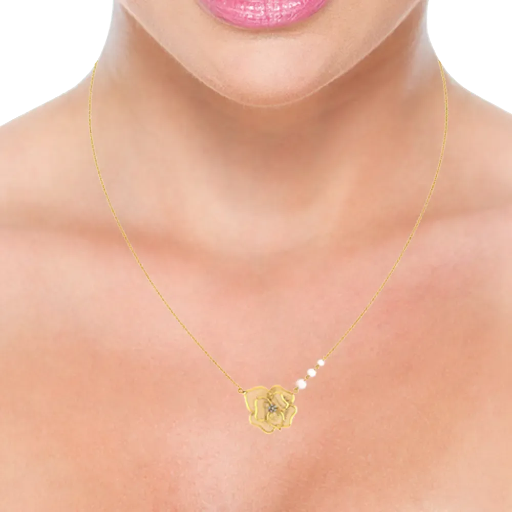 14k Gold Flower Necklace With Pearls On A Chain