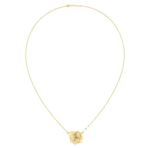 14k Gold Flower Necklace With Pearls On A Chain