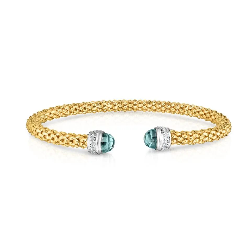 14K Gold Topaz Natural Diamond Bangle