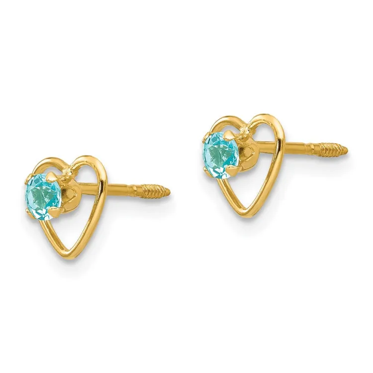 14k Madi K 3mm Genuine Blue Topaz Birthstone Heart Earrings