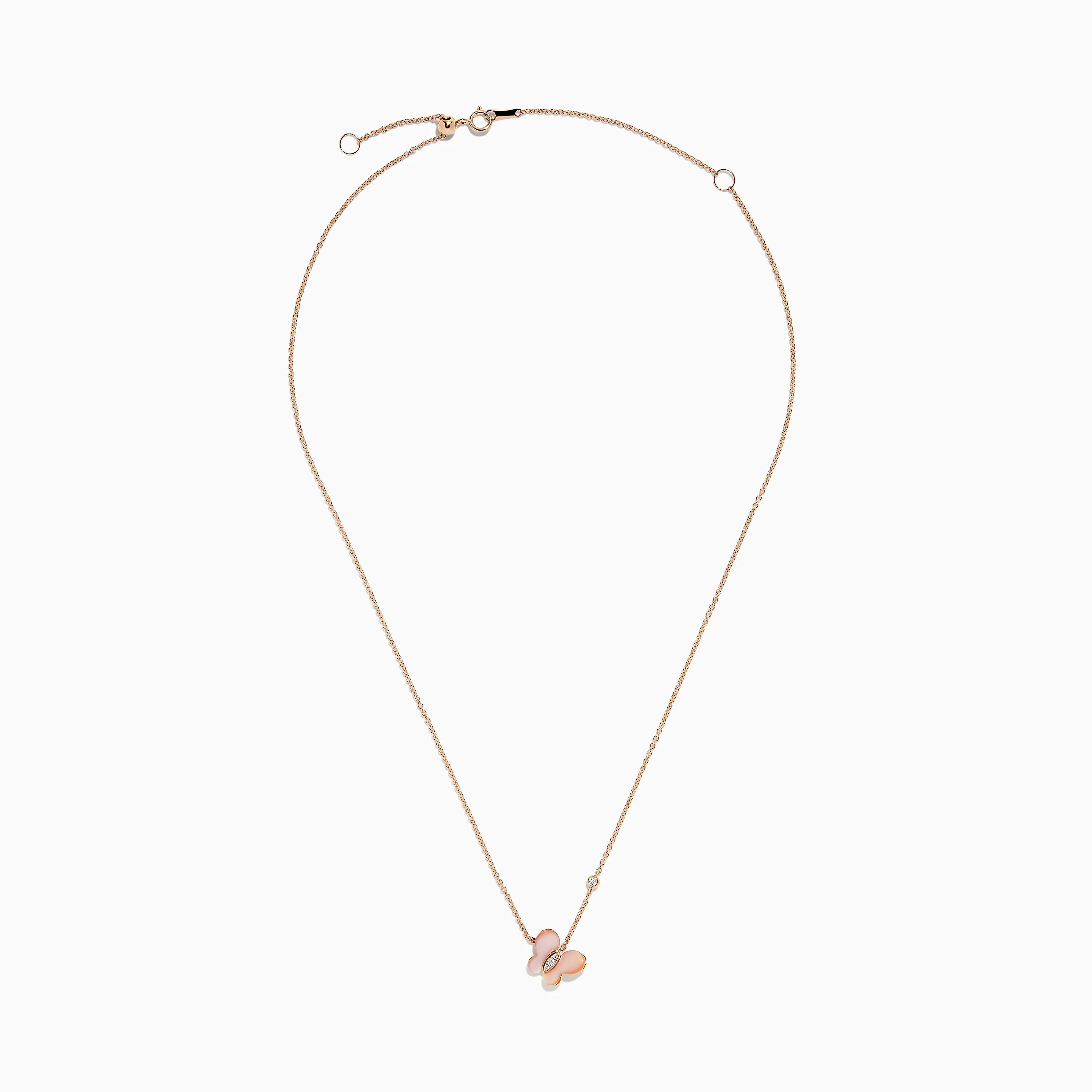 14K Rose Gold Mother of Pearl and Diamond Butterfly Necklace, 0.05 TCW