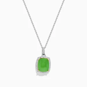 14K Two-Tone Gold Jade and Diamond Pendant