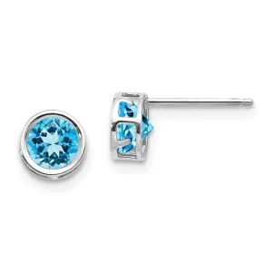 14k White Gold 5mm Round Swiss Blue Topaz Bezel Set Earrings