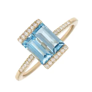 14k Yellow Gold Diamond & Blue Topaz Ring