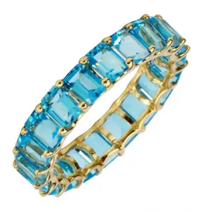 14K Yellow Gold Emerald Cut Blue Topaz Eternity Ring (Small)