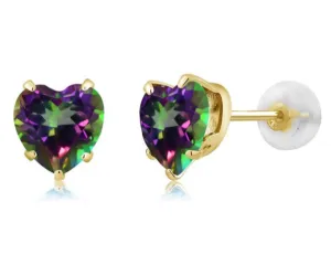 14k Yellow Gold Plated 1/2 Carat Heart Created  Mystic Topaz Stud Earrings