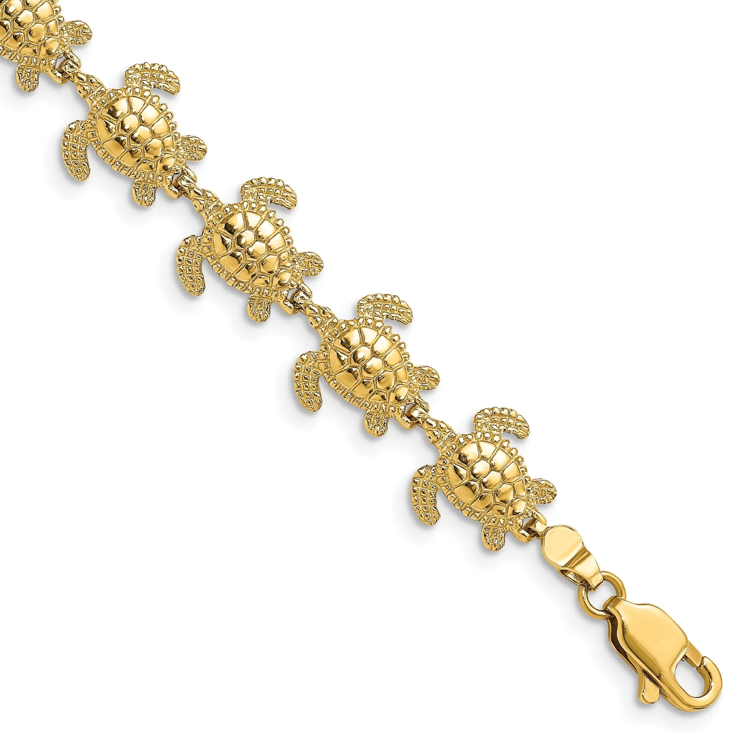 14k Yellow Gold Sea Turtle Bracelet. Polished finish, 9.10-mm width, 7.25" length