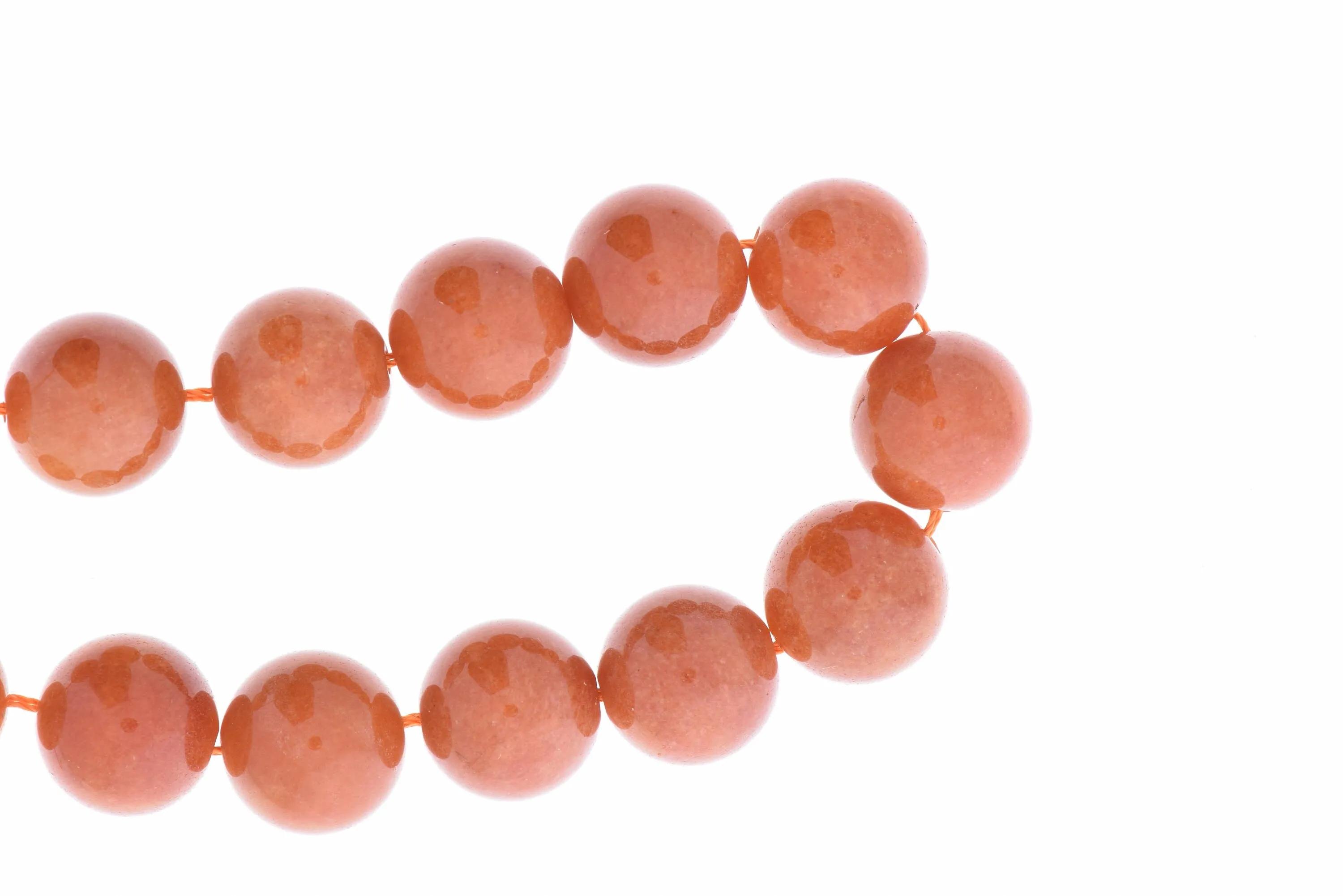 14mm Orange or Brown Jade Beads, dyed, round, strand of 13 beads