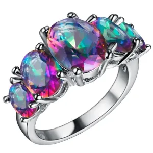 18K Gold Plated Mystic Topaz Rainbow Fire Topaz Ring Size 6 7 8 9