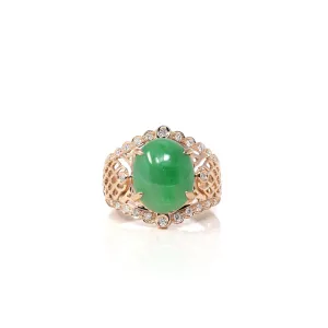 18k Rose Gold Natural Imperial Green Oval Jadeite Jade Engagement Ring With Diamonds