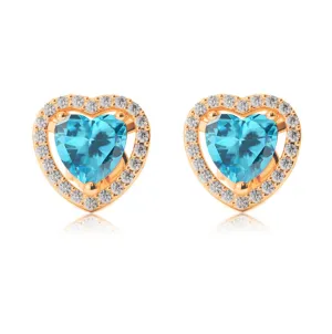 18k Yellow Gold Plated 3 Ct Created Halo Heart Blue Topaz Stud Earrings