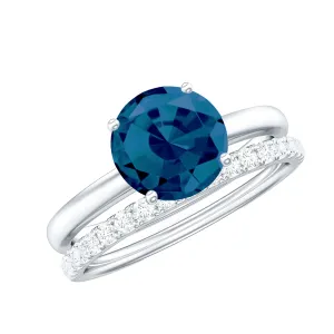 2.5 CT London Blue Topaz Solitaire Bridal Ring Set with Diamond