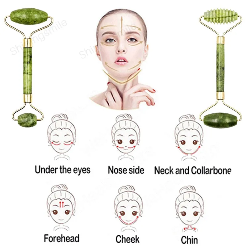 2pcs Face Massager Roller Natural Jade Stone Guasha Board Scraper Set Facial Lift Skin Relaxation Slimming Beauty Neck Thin Tool