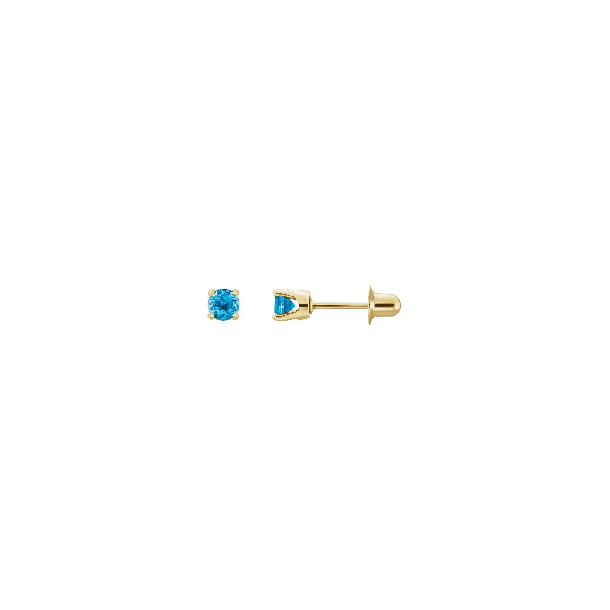 3 mm Round Natural Swiss Blue Topaz Stud Earrings (14K)