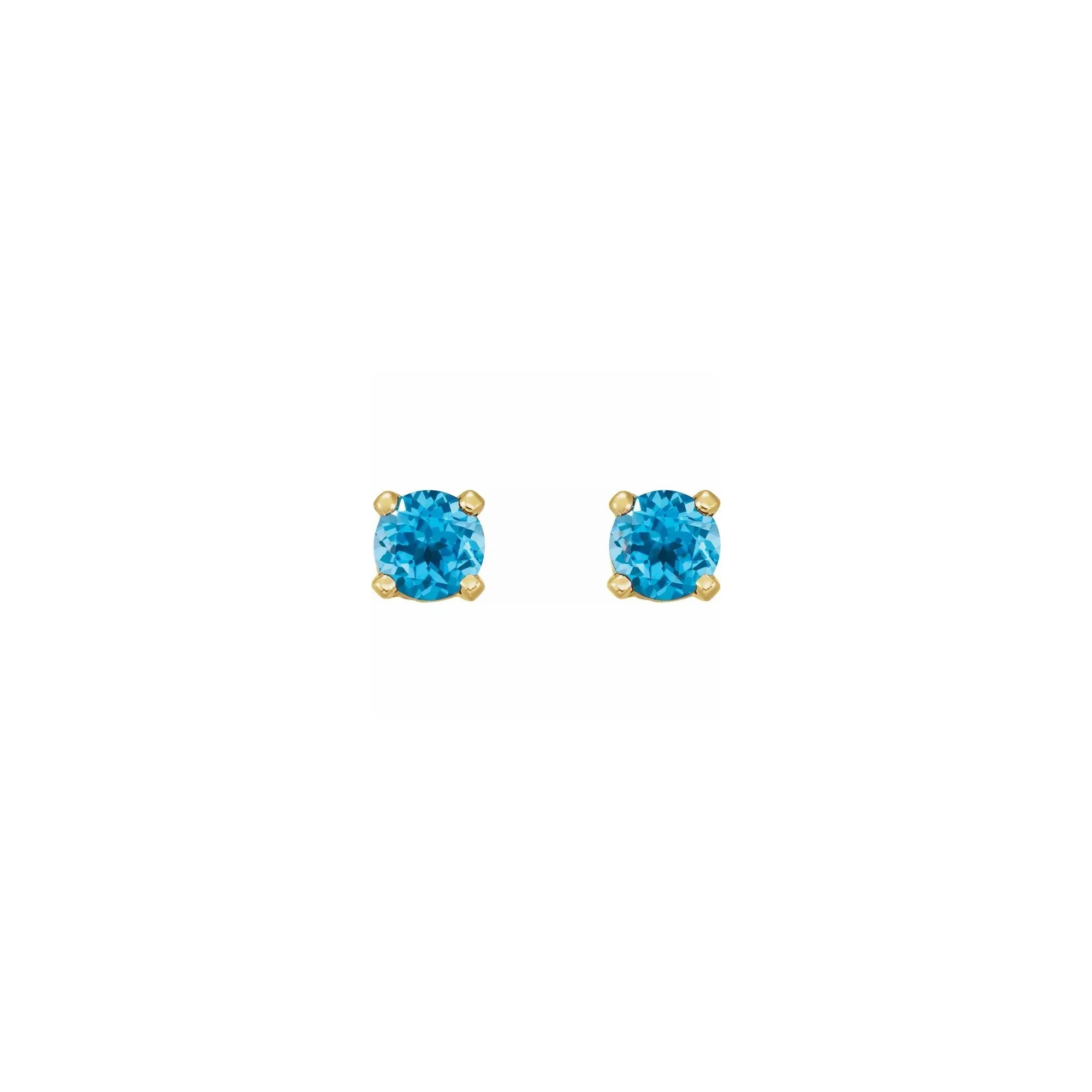 3 mm Round Natural Swiss Blue Topaz Stud Earrings (14K)