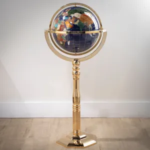 39" Tall Gemstone Globe with 13" Lapis Ocean on 24k Gold Plated Octagon Stand