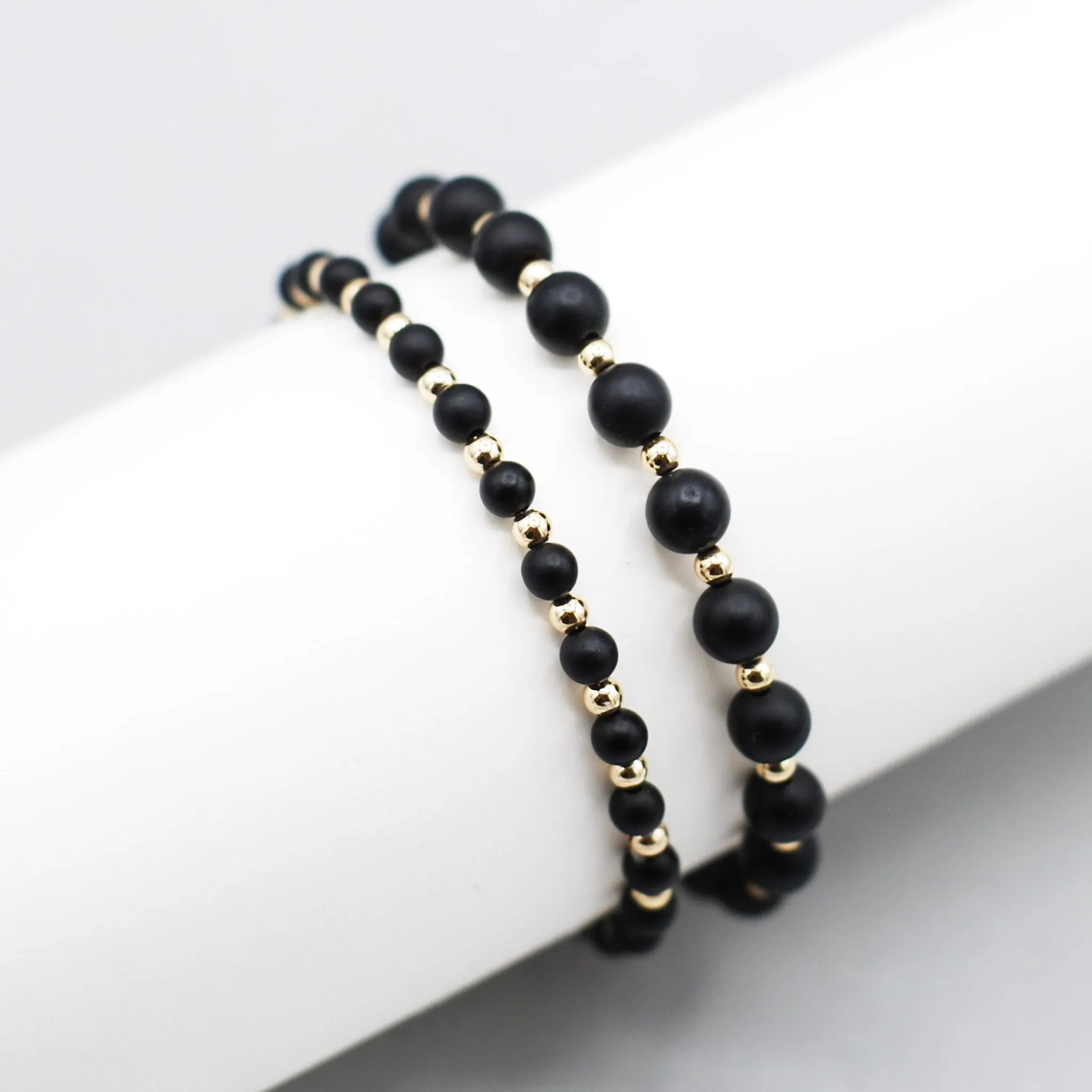 4 or 6mm Matte Black & Beaded Lux Bracelet