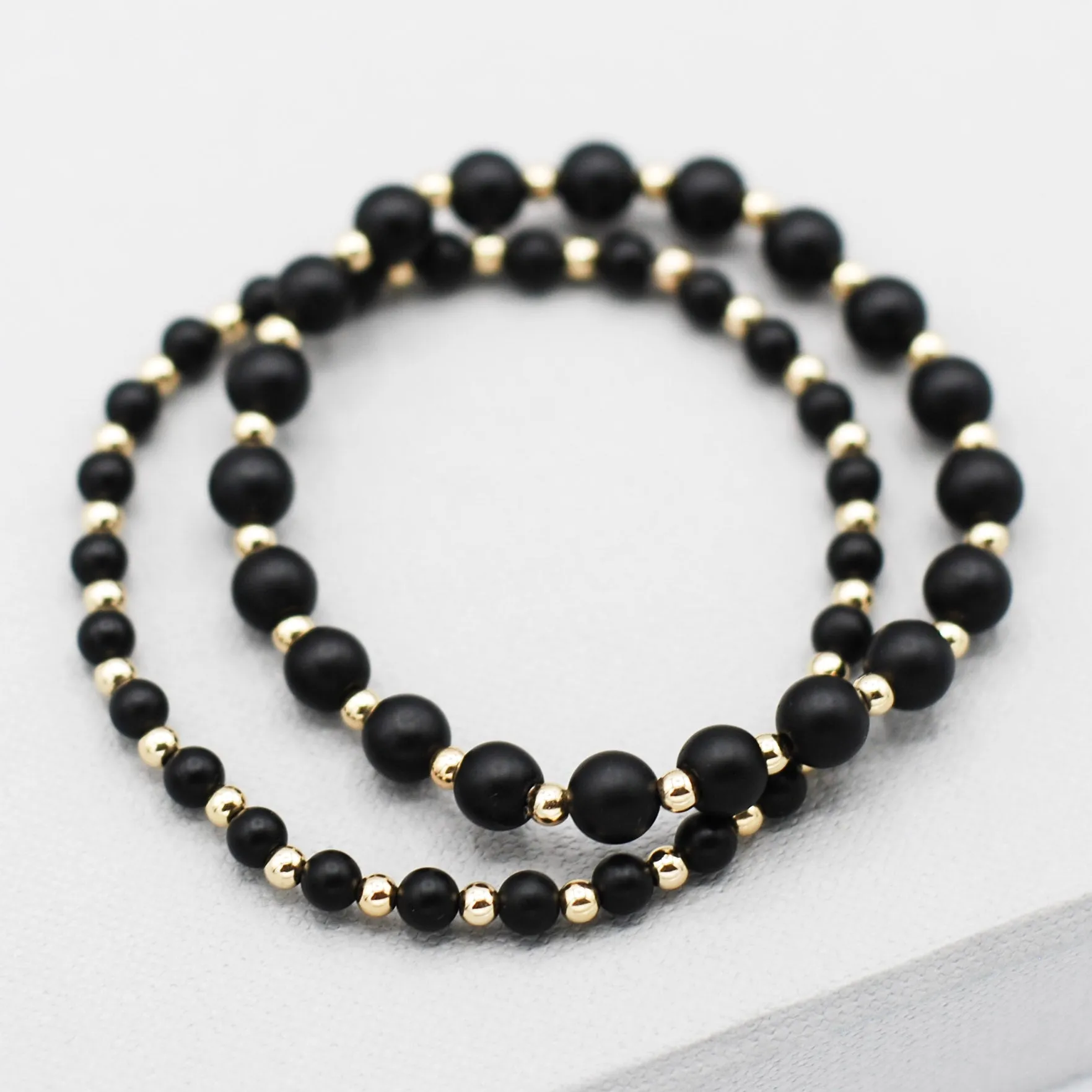 4 or 6mm Matte Black & Beaded Lux Bracelet