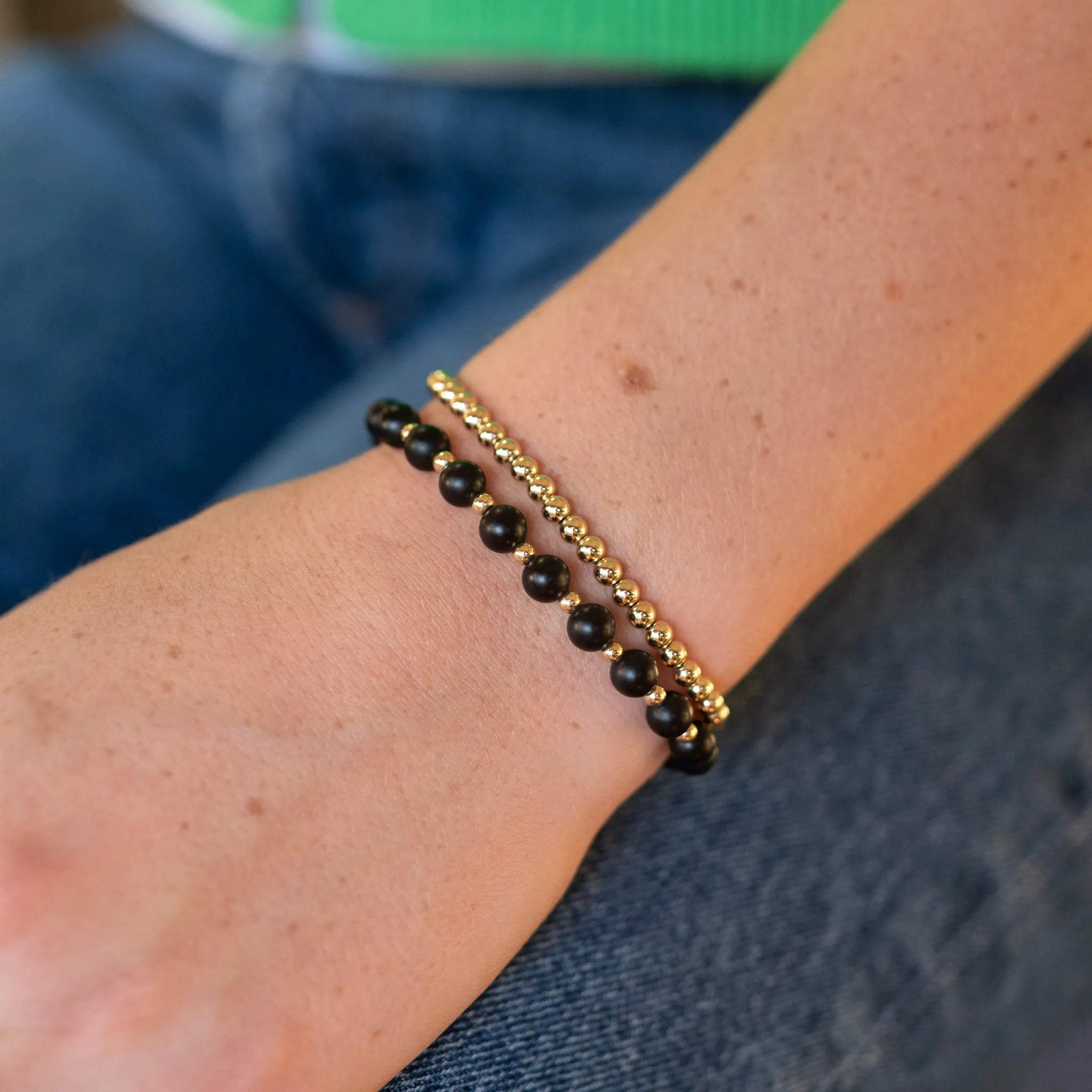 4 or 6mm Matte Black & Beaded Lux Bracelet