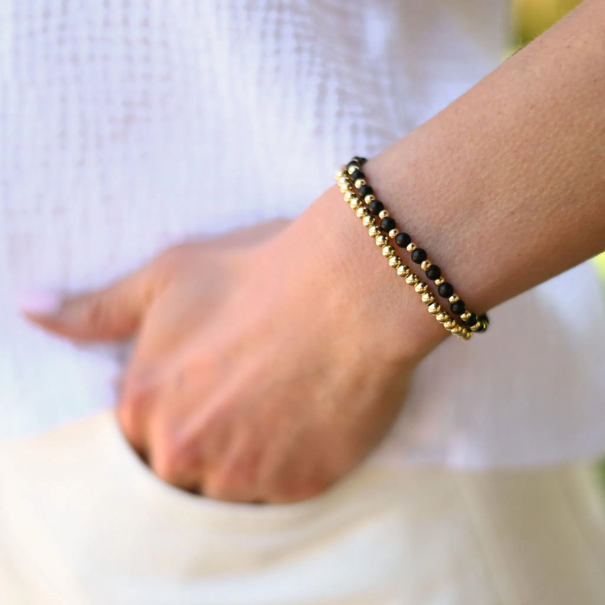 4 or 6mm Matte Black & Beaded Lux Bracelet