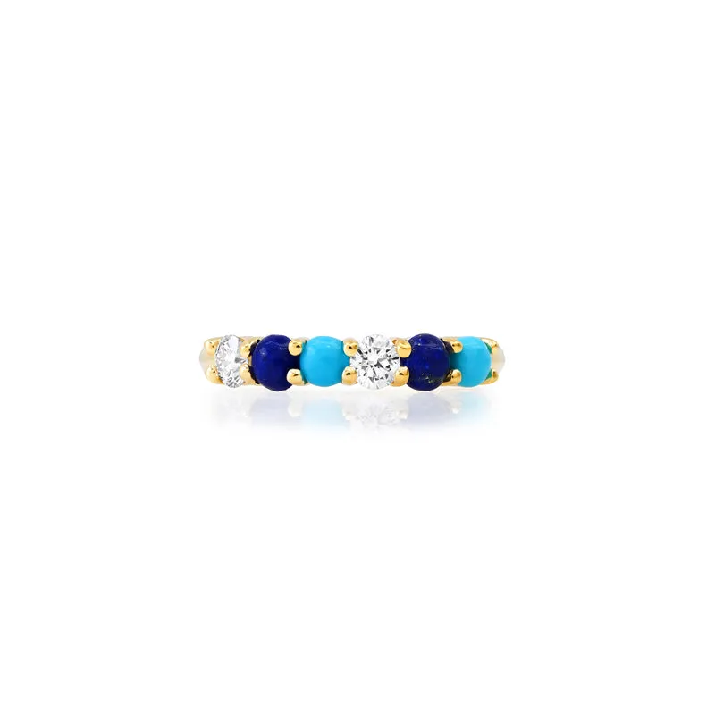 4-Prong Diamond, Turquoise, and Lapis Ring