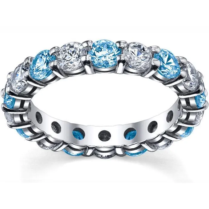 4.00cttw Diamond and Blue Topaz Eternity Ring