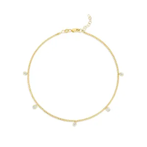 5-Bezel White Topaz Mixed Shape Cuban Link Anklet