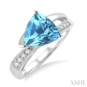 8X8 MM Trillion Cut Blue Topaz and 1/20 Ctw Single Cut Diamond Ring in Sterling Silver