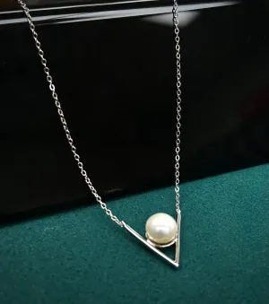 925 Sterling Silver Freshwater Pearl Necklace, Chevron Design, 18 inch