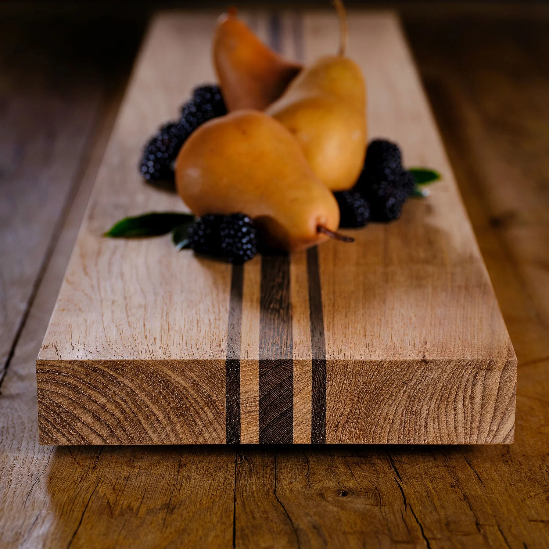 9X40" Teak Serving Board with Triple Stripe - Teak/Natural Finish