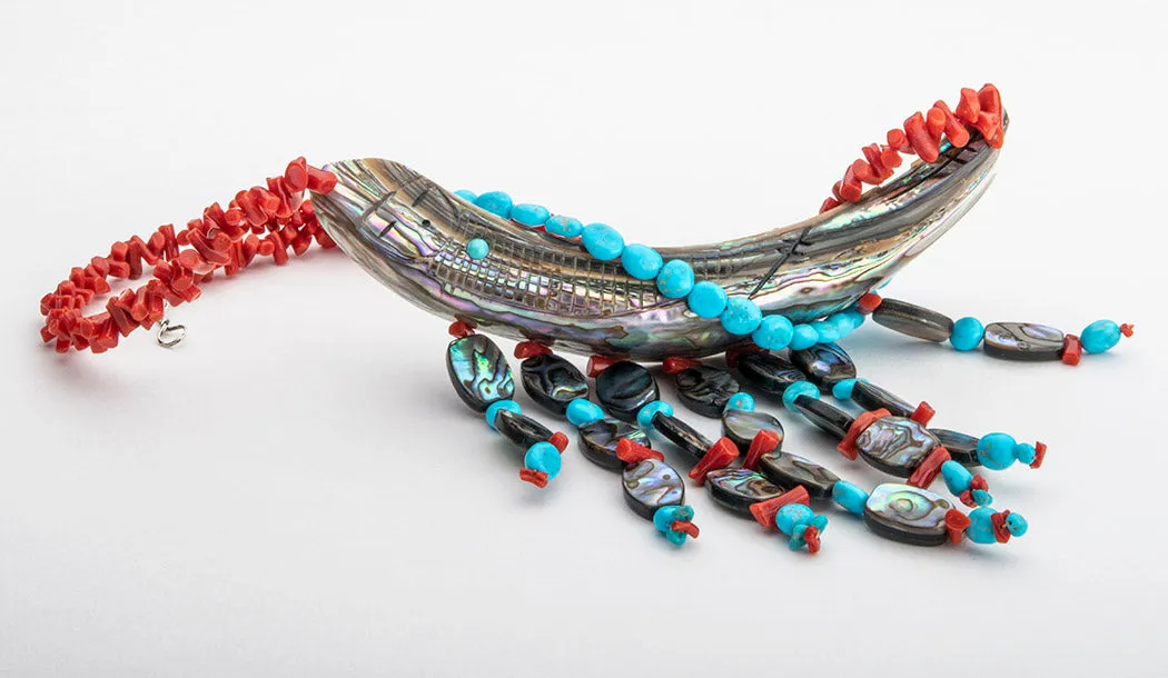 Abalone, Red Coral & Turquoise Corn Maiden Necklace