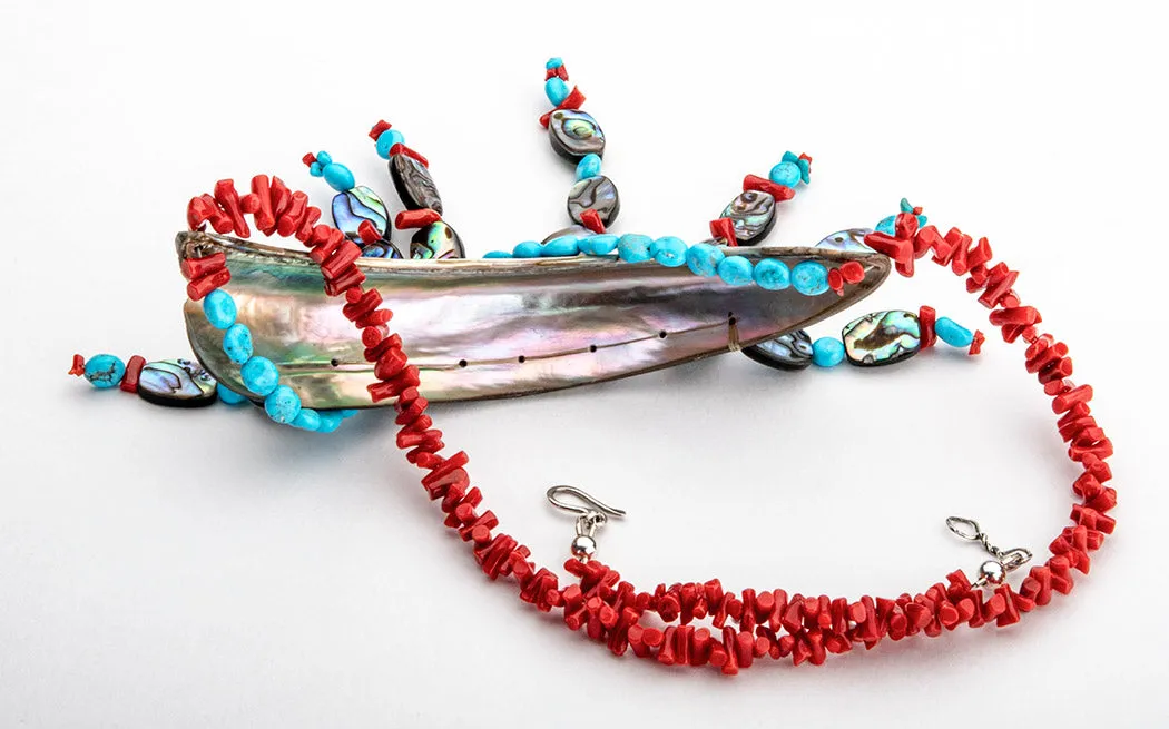 Abalone, Red Coral & Turquoise Corn Maiden Necklace