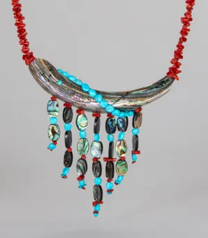 Abalone, Red Coral & Turquoise Corn Maiden Necklace