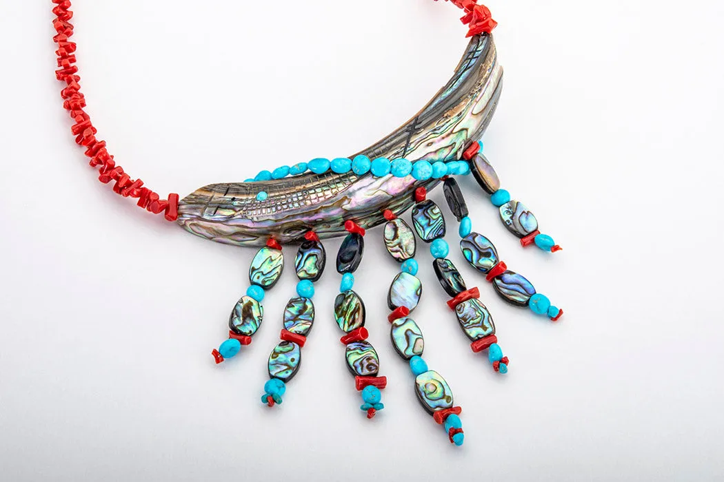 Abalone, Red Coral & Turquoise Corn Maiden Necklace