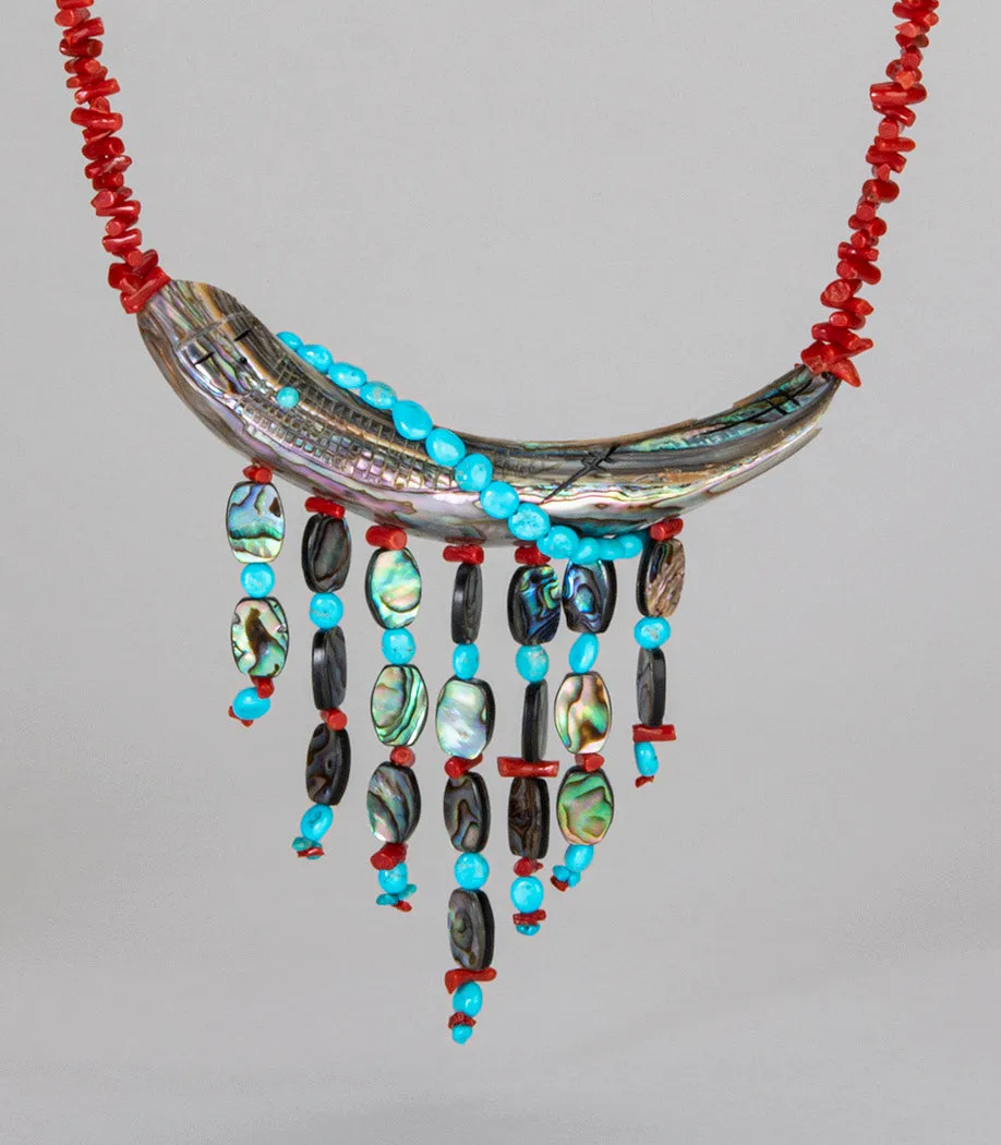 Abalone, Red Coral & Turquoise Corn Maiden Necklace