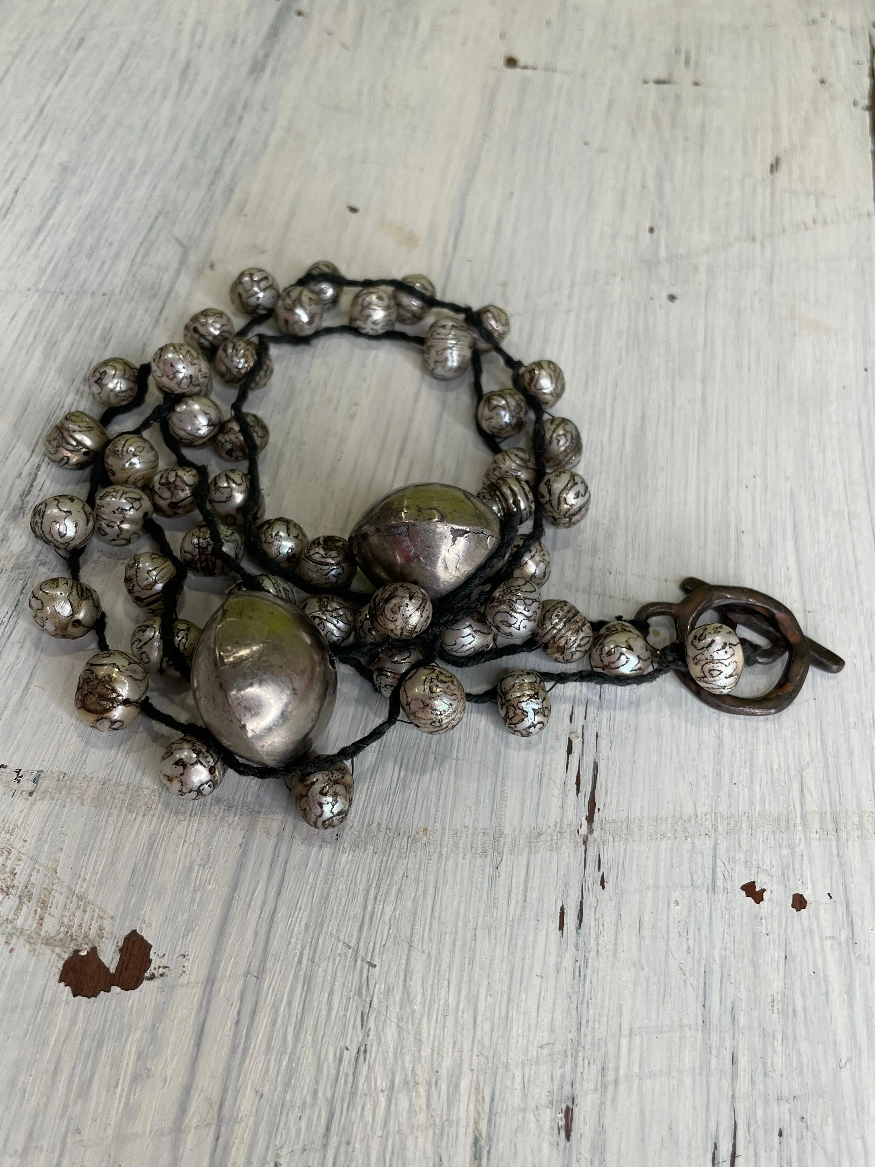 African Silver and Pearl Necklace