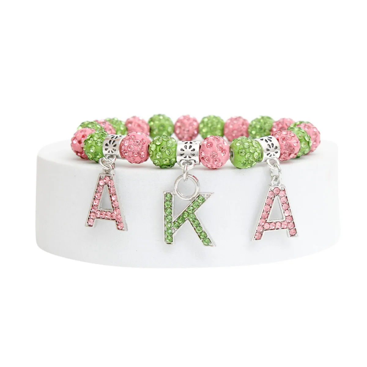 Alpha Kappa Alpha AKA Sorority Pink Green Bling Letter Bracelet