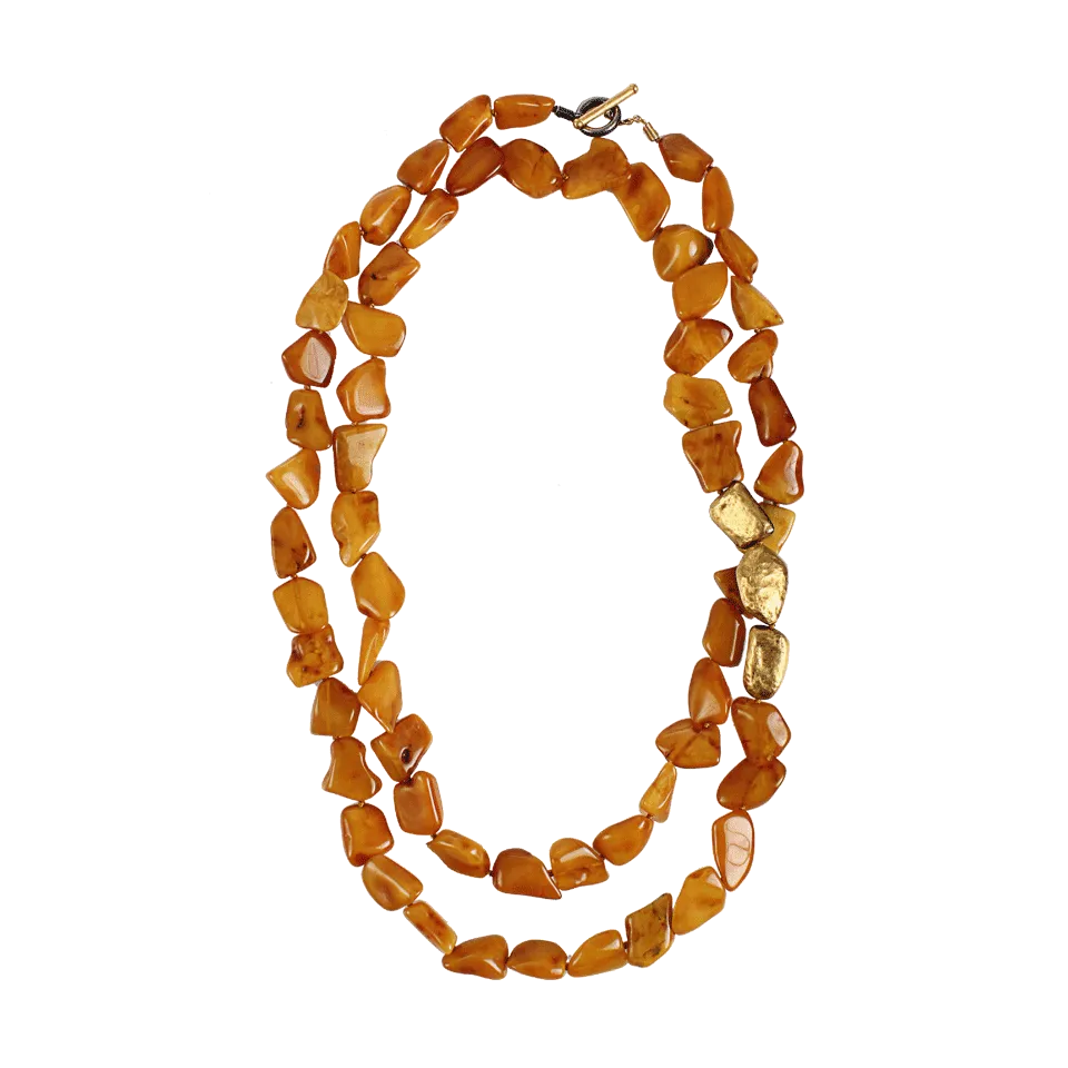 Amber Wrap Necklace with Three Gold and Gilver Beads