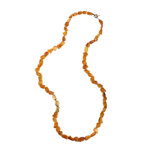 Amber Wrap Necklace with Three Gold and Gilver Beads