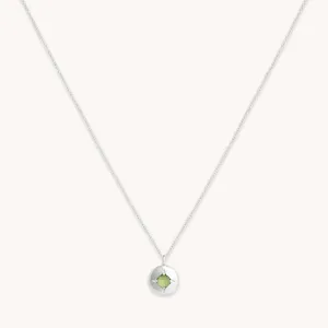 August Peridot Birthstone Necklace in Solid White Gold