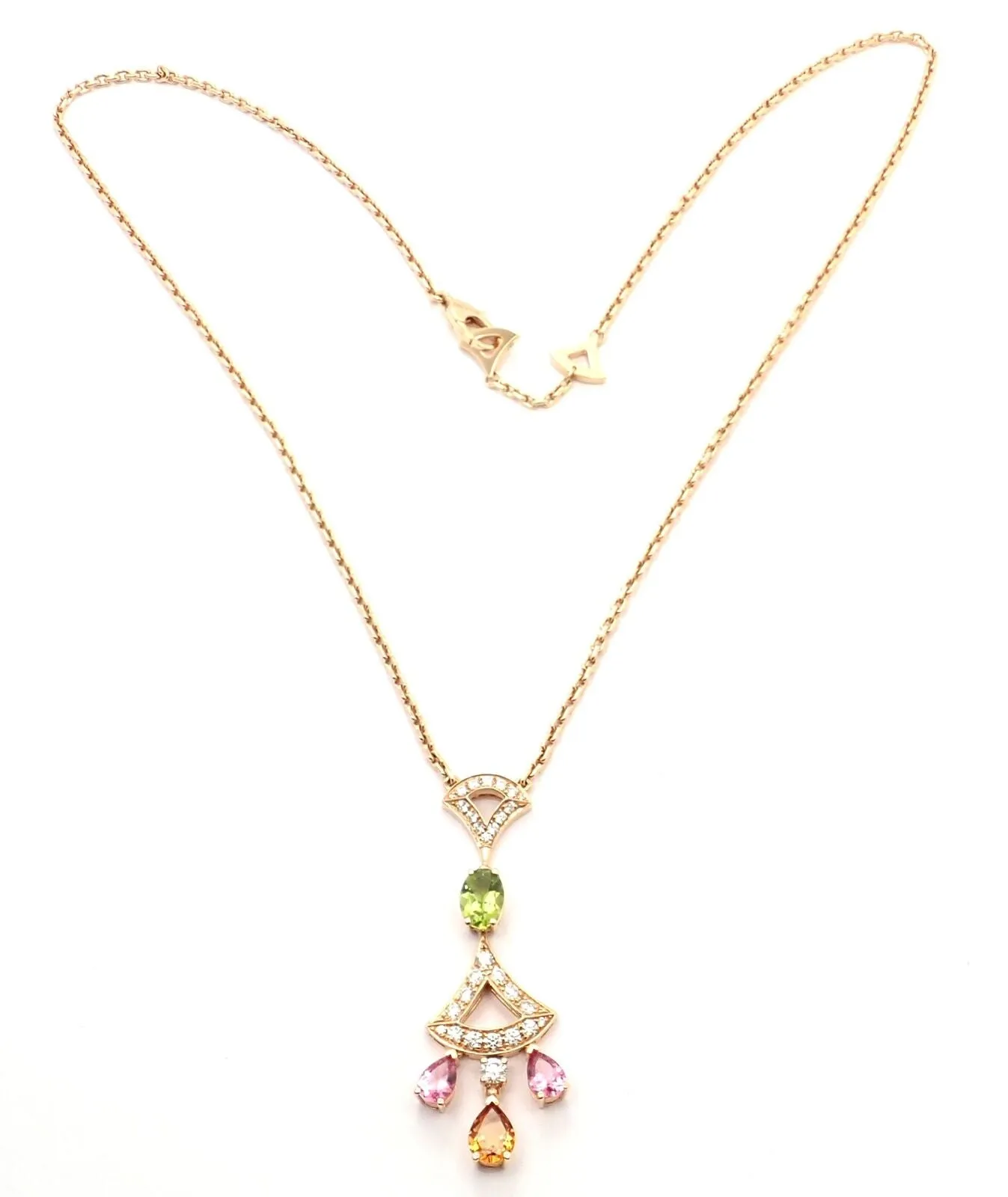 Authentic Bvlgari Bulgari Diva Dream 18k Rose Gold Diamond Peridot Necklace Cert