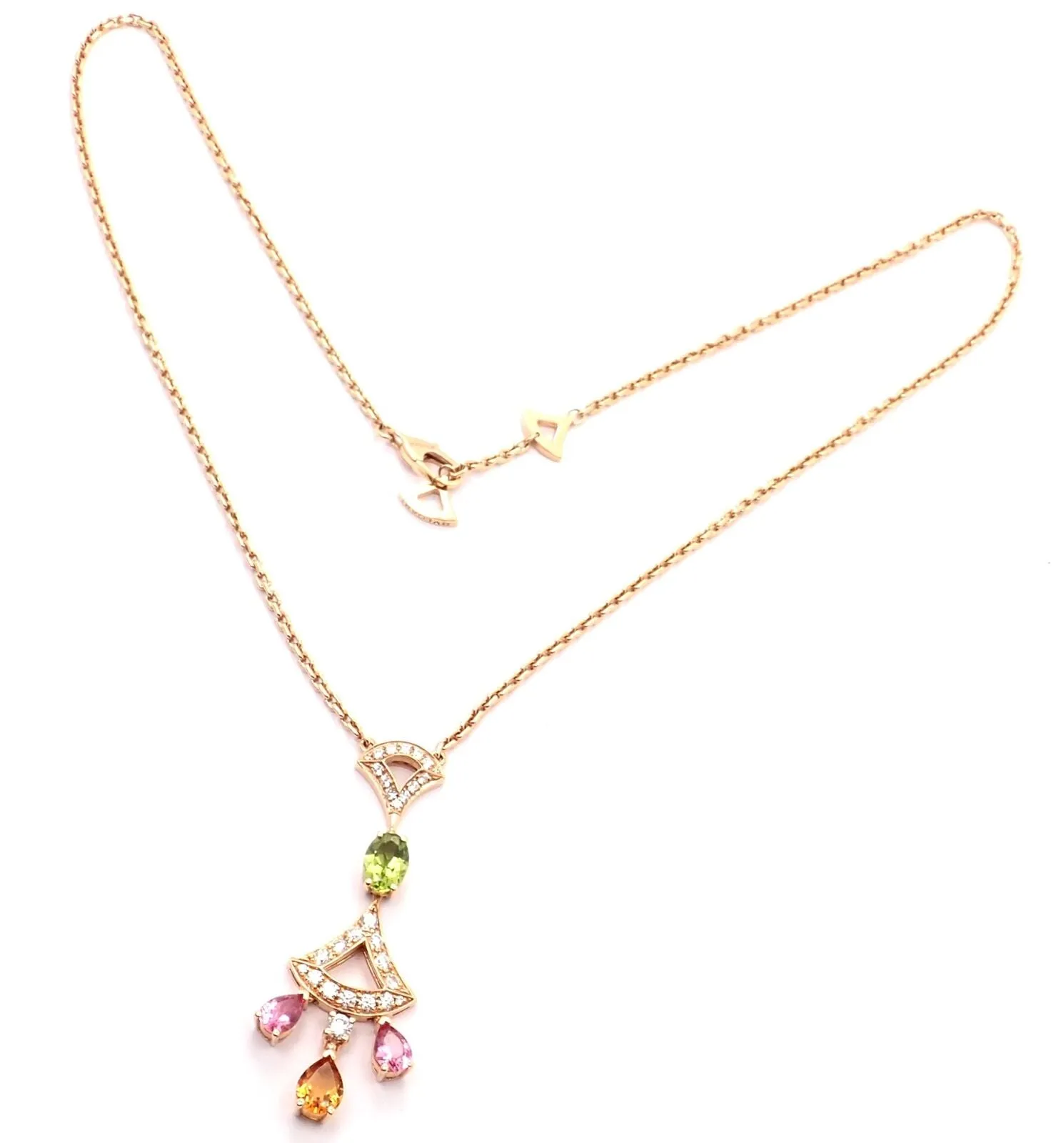 Authentic Bvlgari Bulgari Diva Dream 18k Rose Gold Diamond Peridot Necklace Cert