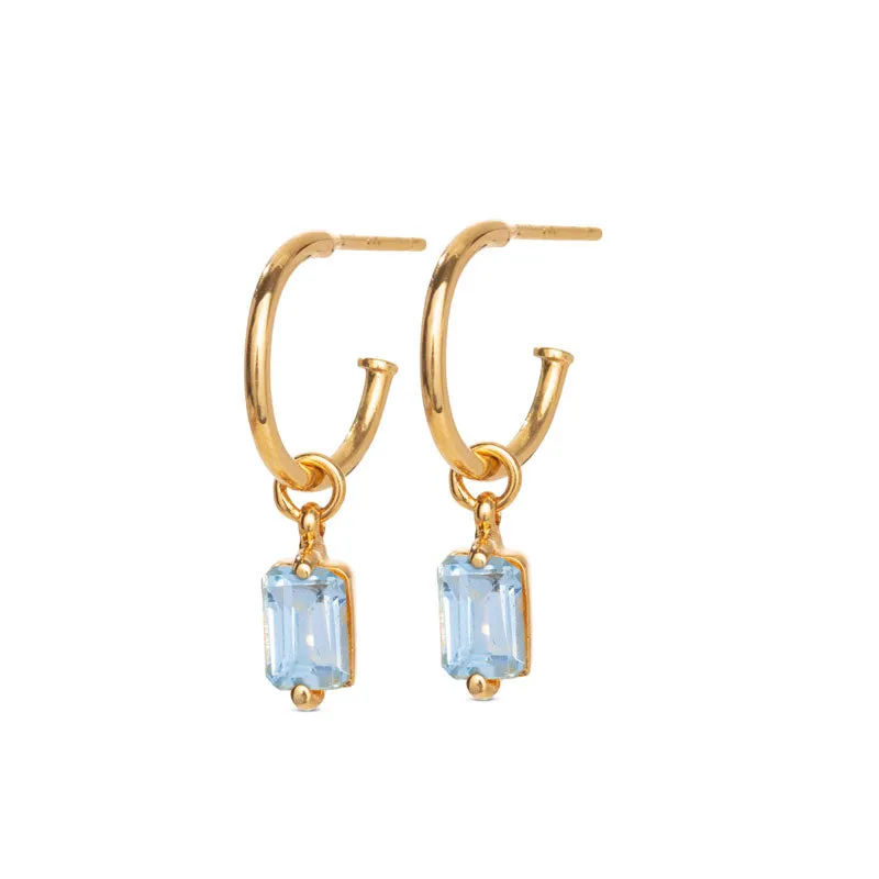 Baguette Mini Hoop, Blue Topaz, Gold