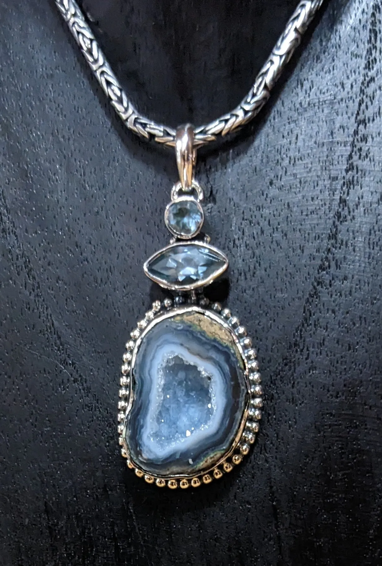 Beautifully Crafted Druzy and Blue Topaz Pendant